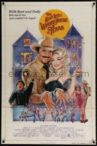 4f086 BEST LITTLE WHOREHOUSE IN TEXAS 1sh '82 close-up of Burt Reynolds & Dolly Parton!