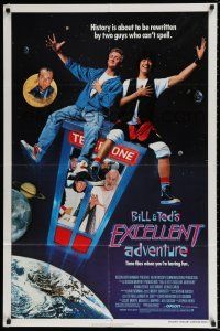 4f097 BILL & TED'S EXCELLENT ADVENTURE 1sh '89 Keanu Reeves, Socrates, Napoleon & Lincoln in booth