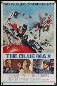 4f108 BLUE MAX 1sh '66 great artwork of WWI fighter pilot George Peppard in airplane!