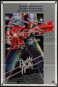 4f129 BUDDY HOLLY STORY style B 1sh '78 Gary Busey great art of electrified guitar, rock 'n' roll!