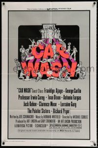 4f145 CAR WASH 1sh '76 written by Joel Schumacher, cool Drew Struzan art of cast around title!