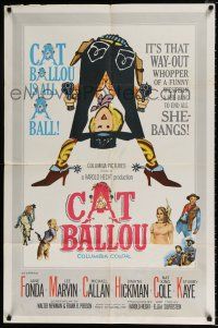 4f149 CAT BALLOU int'l 1sh '65 classic sexy cowgirl Jane Fonda, Lee Marvin, great artwork!
