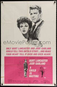 4f164 CHILD IS WAITING 1sh '63 Howard Terpning art of Burt Lancaster & Judy Garland!