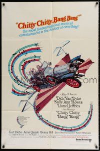 4f167 CHITTY CHITTY BANG BANG 1sh '69 Dick Van Dyke, Sally Ann Howes, artwork of wild flying car!
