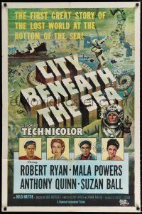4f171 CITY BENEATH THE SEA 1sh '53 Budd Boetticher, cool art of deep sea divers by Reynold Brown!