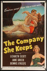 4f180 COMPANY SHE KEEPS 1sh '51 art of sexy bad girl Jane Greer + Lizabeth Scott!
