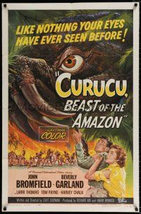 4f191 CURUCU, BEAST OF THE AMAZON 1sh '56 Universal horror, great monster art by Reynold Brown!