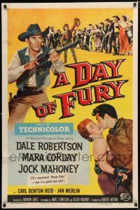 4f199 DAY OF FURY 1sh '56 Dale Robertson is the last of the Maverick Killers, Mara Corday