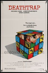 4f207 DEATHTRAP style B 1sh '82 art of Chris Reeve, Michael Caine & Dyan Cannon in Rubik's Cube!