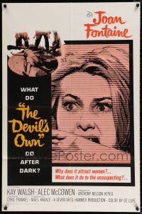 4f212 DEVIL'S OWN 1sh '67 Hammer, Joan Fontaine, what does it do to the unsuspecting?