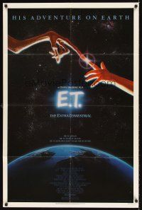 4f228 E.T. THE EXTRA TERRESTRIAL 1sh '82 Drew Barrymore, Steven Spielberg classic, Alvin art!