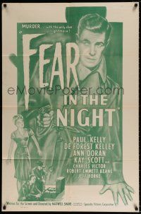 4f262 FEAR IN THE NIGHT 1sh R51 cool film noir artwork of Paul Kelly with pistol!