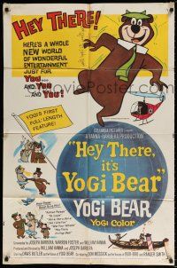 4f358 HEY THERE IT'S YOGI BEAR 1sh '64 Hanna-Barbera, Yogi's first full-length feature!