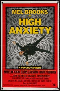 4f359 HIGH ANXIETY 1sh '77 Mel Brooks, great Vertigo spoof design, a Psycho-Comedy!