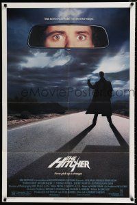 4f366 HITCHER 1sh '86 Rutger Hauer, C. Thomas Howell, terror starts the moment he stops!