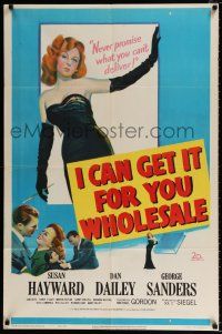 4f383 I CAN GET IT FOR YOU WHOLESALE 1sh '51 art of sexy Susan Hayward in Gilda-like dress!