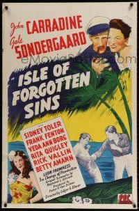 4f413 ISLE OF FORGOTTEN SINS 1sh '43 Edgar Ulmer directed, John Carradine, Veda Ann Borg!