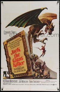 4f418 JACK THE GIANT KILLER 1sh '62 cool fantasy art of Kerwin Mathews battling dragon from book!