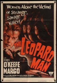 4f452 LEOPARD MAN style A 1sh R52 Jacques Tourneur, O'Keefe & Margo are victims of a strange killer