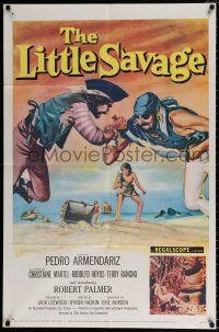 4f461 LITTLE SAVAGE 1sh '59 Pedro Armendariz, action art of pirates fighting over treasure!