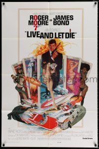 4f462 LIVE & LET DIE 1sh '73 art of Roger Moore as James Bond by Robert McGinnis!