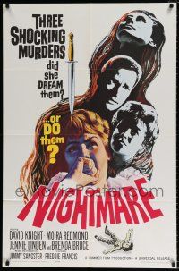 4f573 NIGHTMARE 1sh '64 David Knight & Moira Redmond in English Hammer horror!