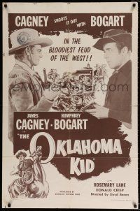 4f595 OKLAHOMA KID 1sh R56 James Cagney & Humphrey Bogart in the bloodiest feud of the West!