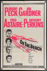 4f601 ON THE BEACH 1sh '59 art of Gregory Peck, Ava Gardner, Fred Astaire & Anthony Perkins!