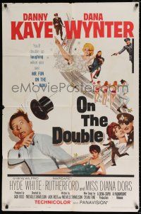4f602 ON THE DOUBLE 1sh '61 great art of wacky Danny Kaye & sexy Diana Dors in bubbles!
