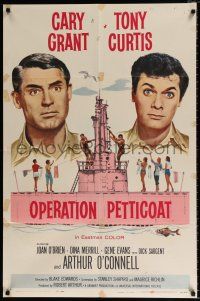 4f610 OPERATION PETTICOAT 1sh '59 great artwork of Cary Grant & Tony Curtis on pink submarine!