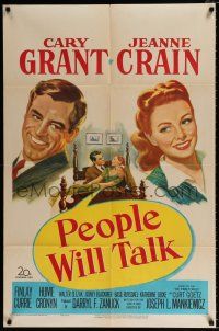 4f641 PEOPLE WILL TALK 1sh '51 Cary Grant loves pretty Jeanne Crain!