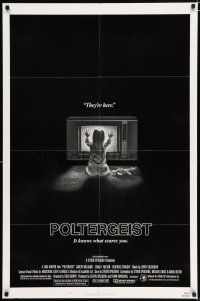 4f665 POLTERGEIST style B 1sh '82 Tobe Hooper, classic, they're here, Heather O'Rourke by TV!