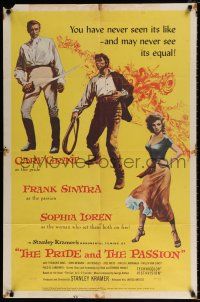 4f678 PRIDE & THE PASSION 1sh '57 art of Cary Grant w/sword, Frank Sinatra w/whip, sexy Sophia Loren