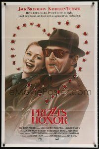 4f683 PRIZZI'S HONOR int'l 1sh '85 smoking Jack Nicholson & Kathleen Turner w/bullet holes!