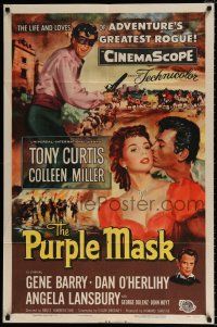 4f691 PURPLE MASK 1sh '55 art of masked avenger Tony Curtis w/pretty Colleen Miller!