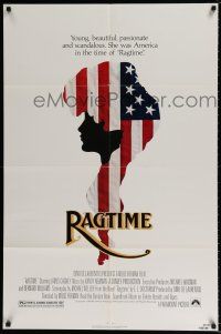 4f699 RAGTIME 1sh '81 James Cagney, cool patriotic American flag art, directed by Milos Forman!