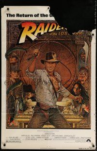 4f700 RAIDERS OF THE LOST ARK 1sh R82 great art of adventurer Harrison Ford by Richard Amsel!