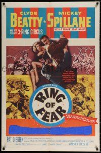 4f722 RING OF FEAR 1sh '54 Clyde Beatty and his gigantic 3-ring circus + Mickey Spillane!