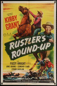 4f750 RUSTLER'S ROUND-UP 1sh '46 western, great image of cowboy Kirby Grant w/horse!