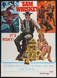 4f756 SAM WHISKEY trimmed 1sh '69 art of Burt Reynolds & sexy Angie Dickinson by huge pile of gold!