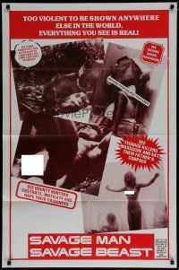 4f764 SAVAGE MAN SAVAGE BEAST 1sh '74 too violent to be shown anywhere else, eating corpses!