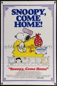 4f815 SNOOPY COME HOME 1sh '72 Peanuts, Charlie Brown, great Schulz art of Snoopy & Woodstock!