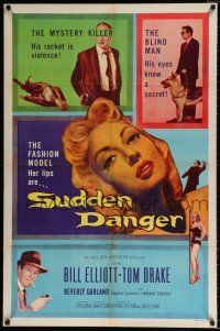 4f861 SUDDEN DANGER 1sh '56 sexy Beverly Garland's lips are danger, William 