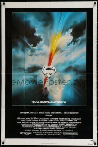 4f869 SUPERMAN 1sh '78 comic book hero Christopher Reeve, cool Bob Peak logo art!