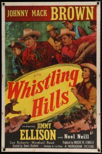 4f968 WHISTLING HILLS 1sh '51 Johnny Mack Brown, Jimmy Ellison & Noel Neill in western action!