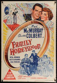 4g184 FAMILY HONEYMOON Aust 1sh '48 different art of newlyweds Claudette Colbert & Fred MacMurray!