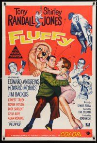 4g185 FLUFFY Aust 1sh '65 great art of huge lion & Tony Randall w/pretty Shirley Jones!