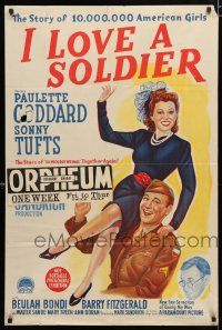 4g198 I LOVE A SOLDIER Aust 1sh '44 Sonny Tufts in uniform holds Paulette Goddard, Fitzgerald!