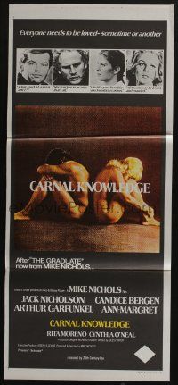 4g743 CARNAL KNOWLEDGE Aust daybill '71 Jack Nicholson, Candice Bergen, Art Garfunkel, Ann-Margret