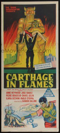 4g745 CARTHAGE IN FLAMES Aust daybill '60 Cartagine in Fiamme, Anne Heywood, sexy pulp art!